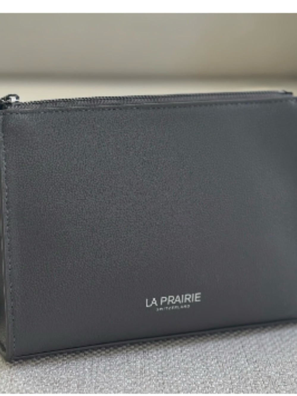 La Prairie Switzerland Gray Zippered Makeup Bag Cosmetic Pouch Zip